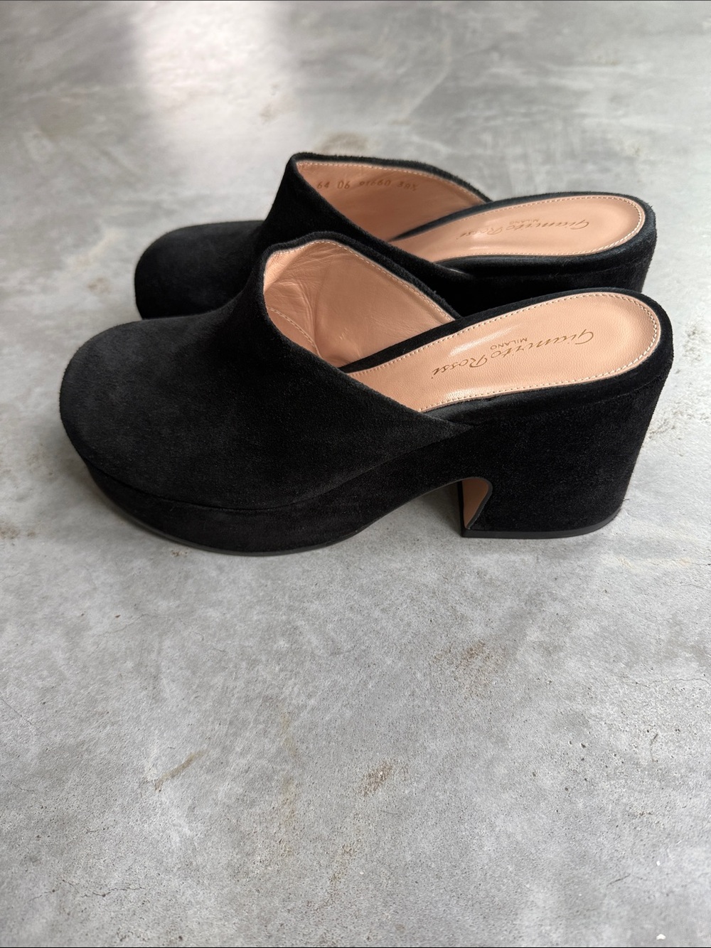 Gianvito Rossi Black Suede Platform Clogs